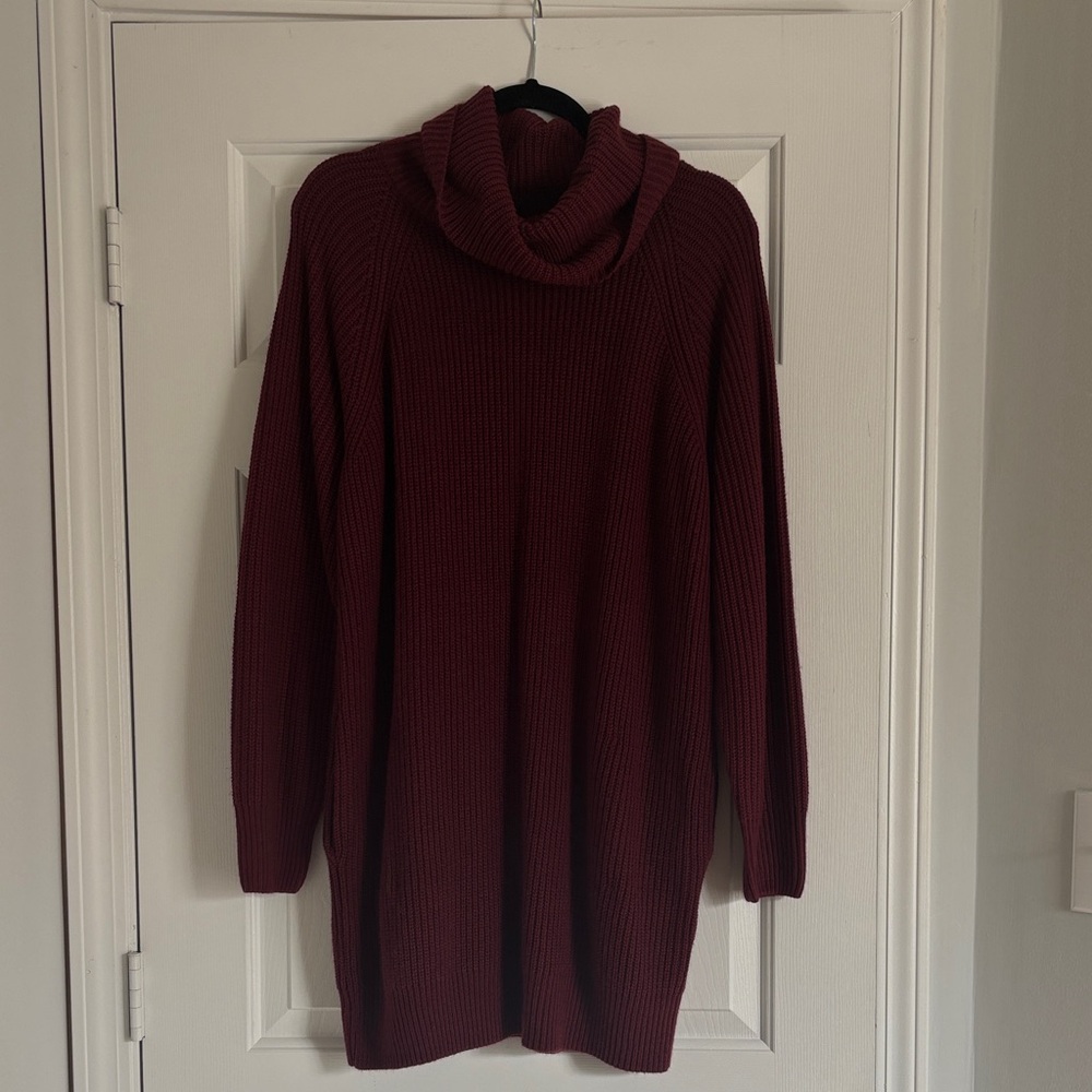 Cozy Burgundy Turtleneck Sweater Dress